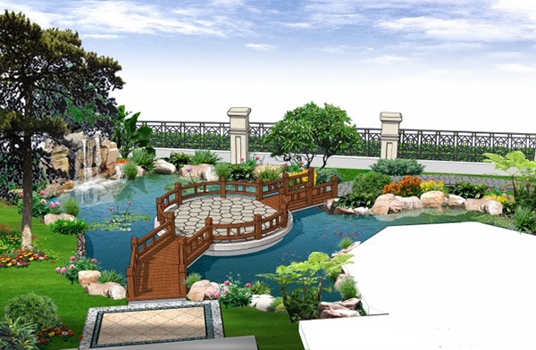 别墅庭院假山水池